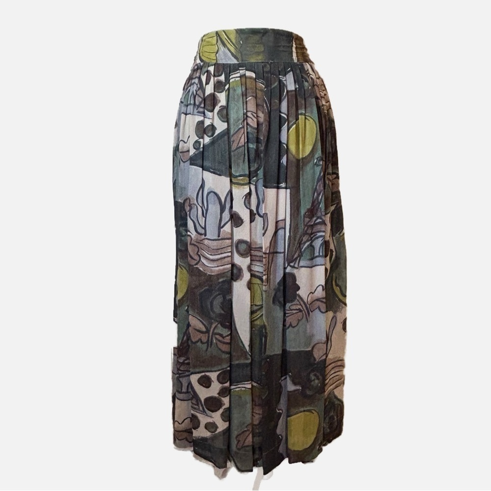 Platinum by Dorothy Schoelen Vintage Art-To-Wear Landscape Pleated Maxi Skirt